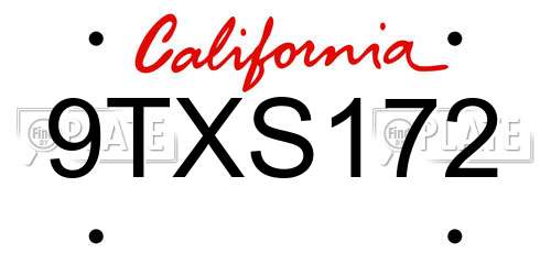 9TXS172 California License Plate