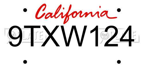 9TXW124 California License Plate