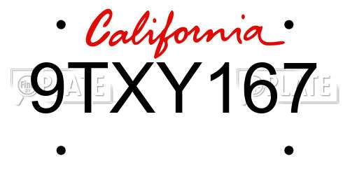 9TXY167 California License Plate