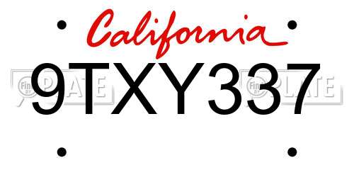 9TXY337 California License Plate