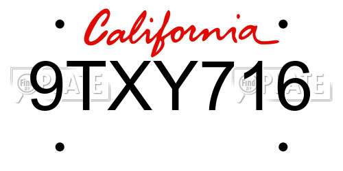 9TXY716 California License Plate