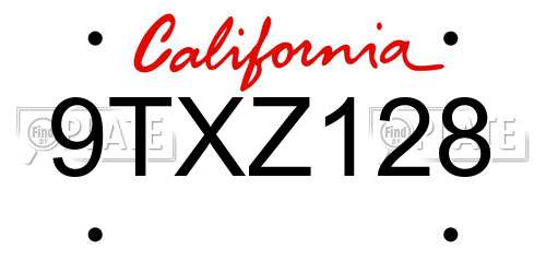 9TXZ128 California License Plate