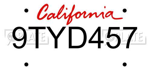 9TYD457 California License Plate