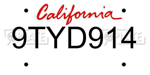 9TYD914 California License Plate