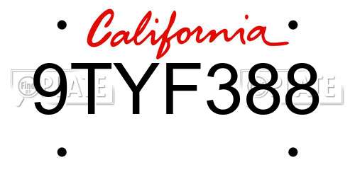 9TYF388 California License Plate