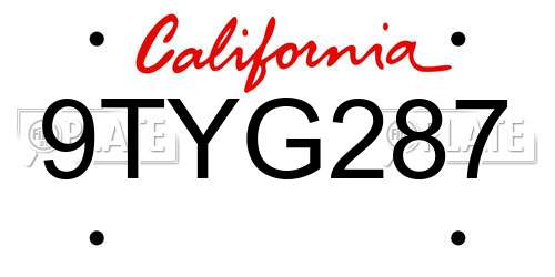 9TYG287 California License Plate