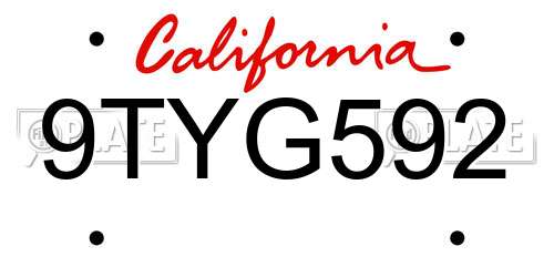 9TYG592 California License Plate