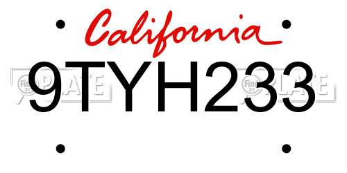 9TYH233 California License Plate