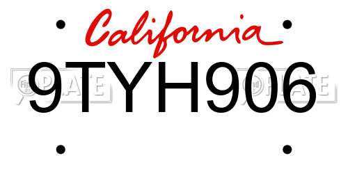 9TYH906 California License Plate
