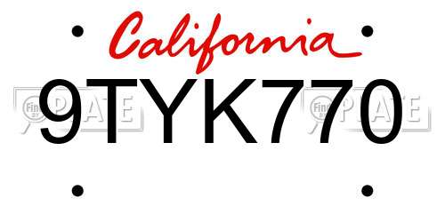 9TYK770 California License Plate
