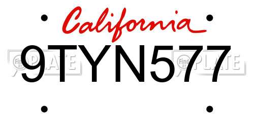 9TYN577 California License Plate