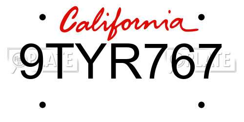 9TYR767 California License Plate