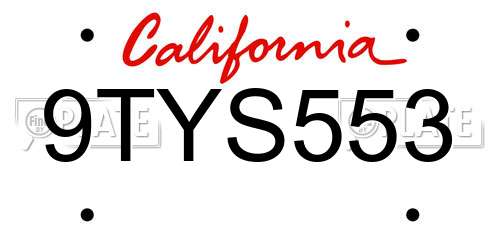 9TYS553 California License Plate