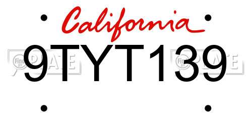 9TYT139 California License Plate