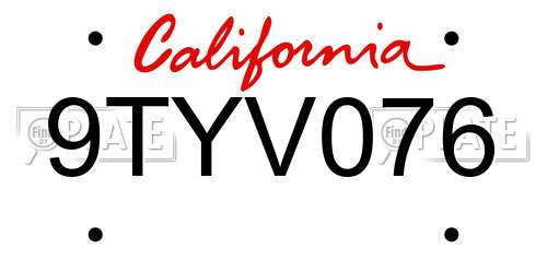 9TYV076 California License Plate