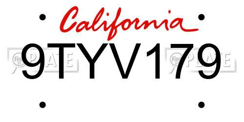 9TYV179 California License Plate