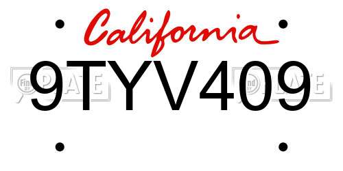 9TYV409 California License Plate