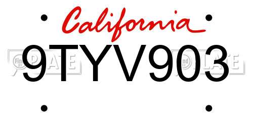 9TYV903 California License Plate