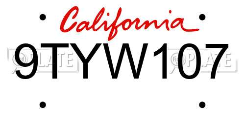 9TYW107 California License Plate