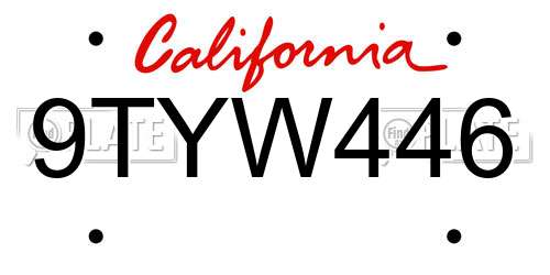 9TYW446 California License Plate