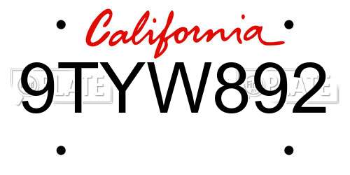 9TYW892 California License Plate