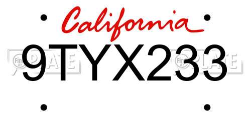 9TYX233 California License Plate