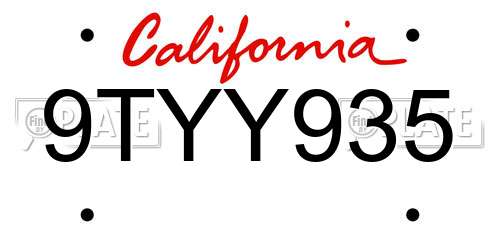 9TYY935 California License Plate