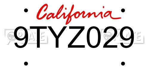 9TYZ029 California License Plate