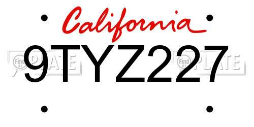 9TYZ227 California License Plate