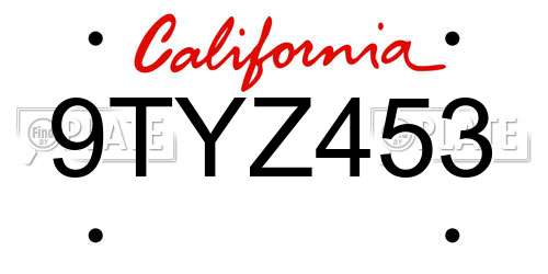 9TYZ453 California License Plate