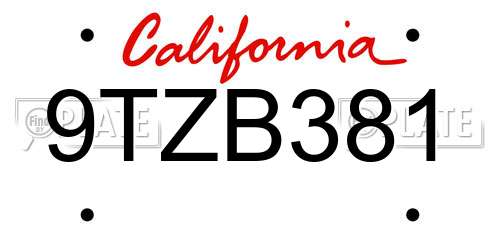 9TZB381 California License Plate