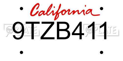 9TZB411 California License Plate