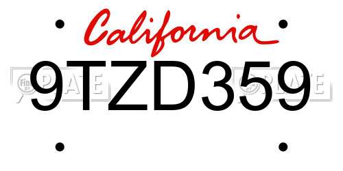 9TZD359 California License Plate