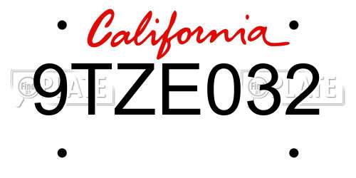 9TZE032 California License Plate