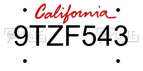 9TZF543 California License Plate