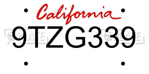 9TZG339 California License Plate