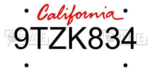 9TZK834 California License Plate