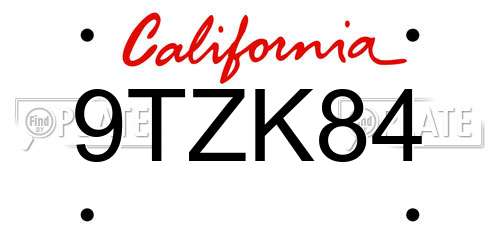 9TZK84 California License Plate