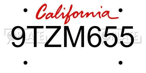 9TZM655 California License Plate