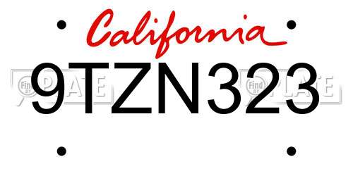 9TZN323 California License Plate