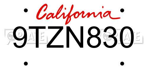 9TZN830 California License Plate