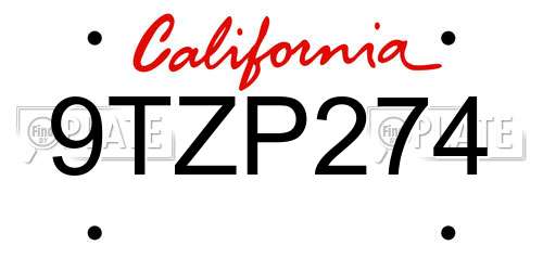 9TZP274 California License Plate