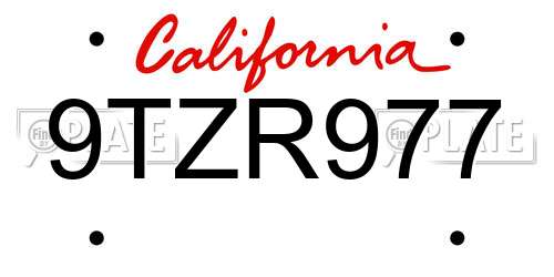 9TZR977 California License Plate