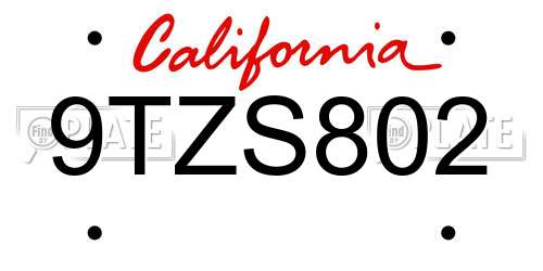 9TZS802 California License Plate