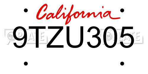 9TZU305 California License Plate