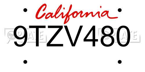 9TZV480 California License Plate