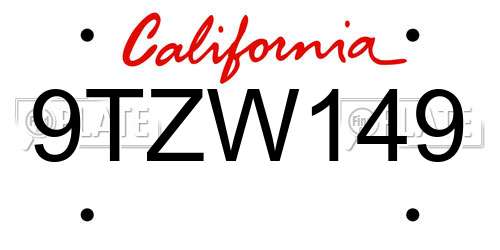9TZW149 California License Plate