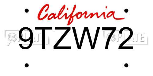 9TZW72 California License Plate