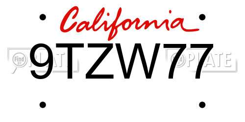 9TZW77 California License Plate