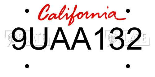 9UAA132 California License Plate